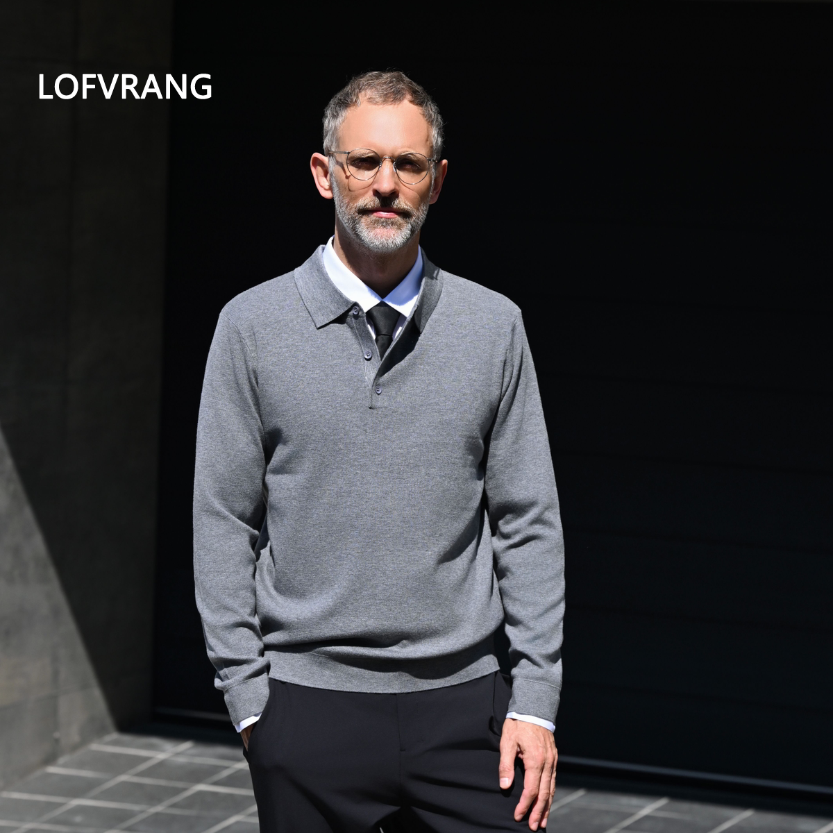 LOFVRANG｜艺术家｜秋冬男士翻领针织衫长袖合体纯色商务通勤毛衣