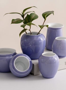 蜀门新中式紫色陶瓷装饰绿植铜钱草花瓶水培客厅插花摆件小花器NG