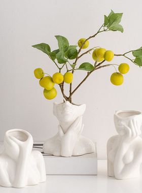 北欧白色创意陶瓷装饰干花水培鲜花客厅桌面玄关插花摆件花瓶NG
