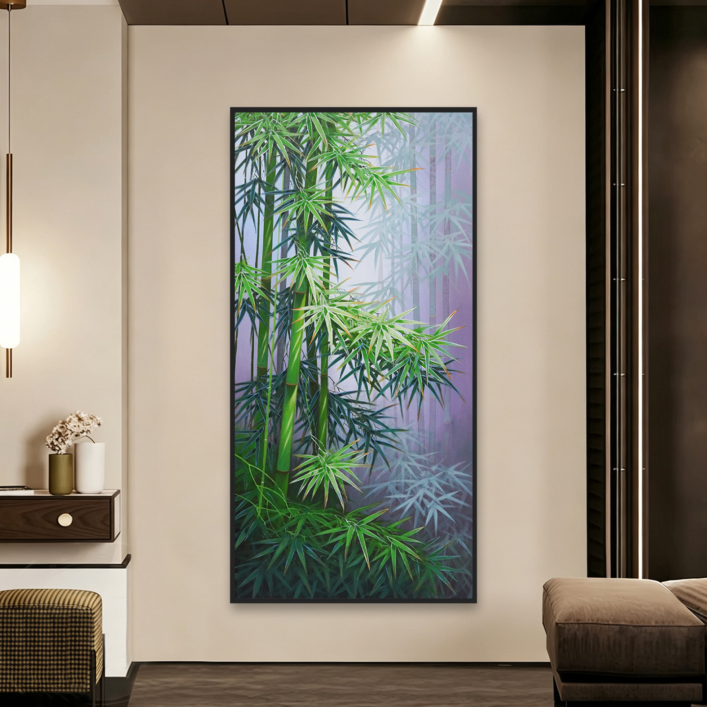 竹子手绘油画竹报平安节节高升新中式客厅玄关装饰画书房走廊挂画