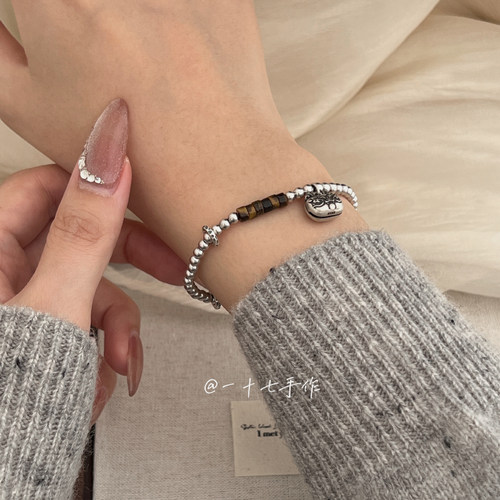 s925银复古做旧招财醒狮手链