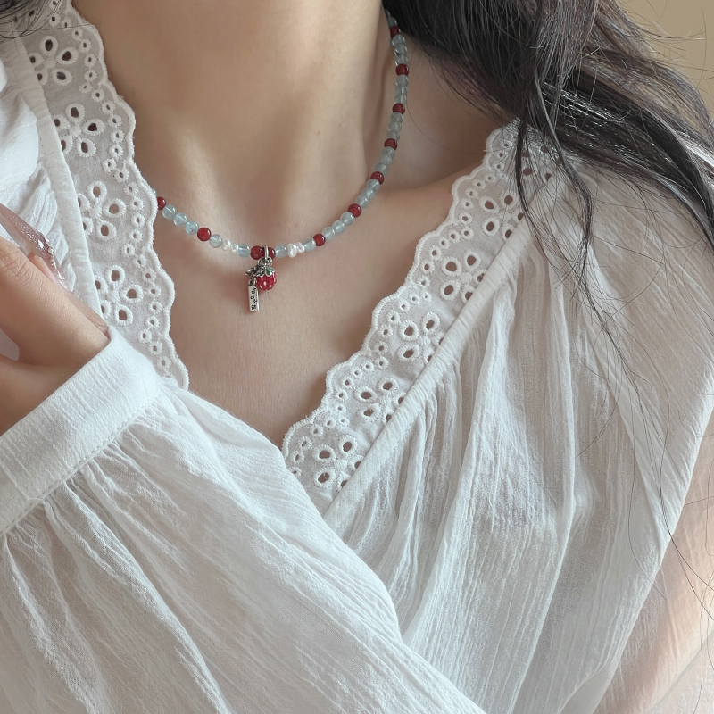 s925银海蓝宝玛瑙甜美串珠项链女