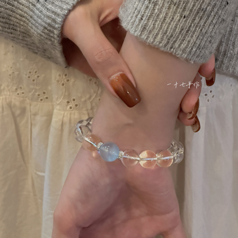 天然海蓝宝氛围感7A级白水晶手链