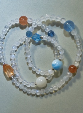 【梦星河】原创设计天然水晶蓝月光海纹石海蓝宝兔毛水晶多圈手链