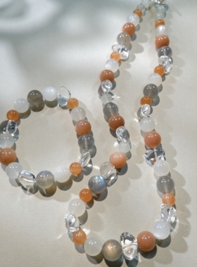 【一川风月】原创手链项链天然水晶月光石巴西白水晶灰月光白月光