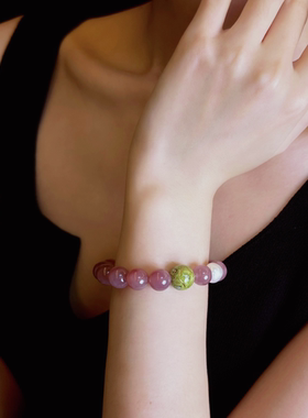 【芳菲漫】天然水晶手链紫马粉淡水珍珠欧泊大漆珠非遗