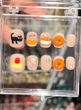 任民币｜手工穿戴甲可爱卡通小黑猫 柿子 三文鱼 手工捏捏包邮