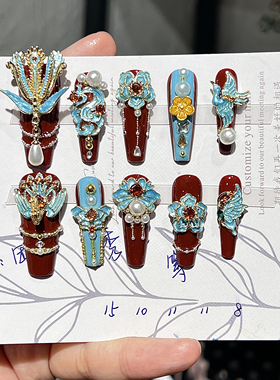 任民币｜手工穿戴甲秀禾婚甲国风美甲贴片成品