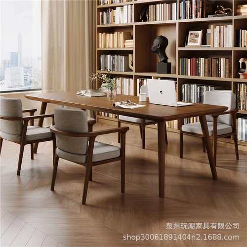 北欧全实木电脑桌家用书房双人位阅读桌书桌工作台办公室长条桌子