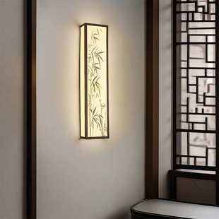 中国古风宋式美学竹叶绘画长条壁灯客厅茶室卧室床头过道走廊简雅