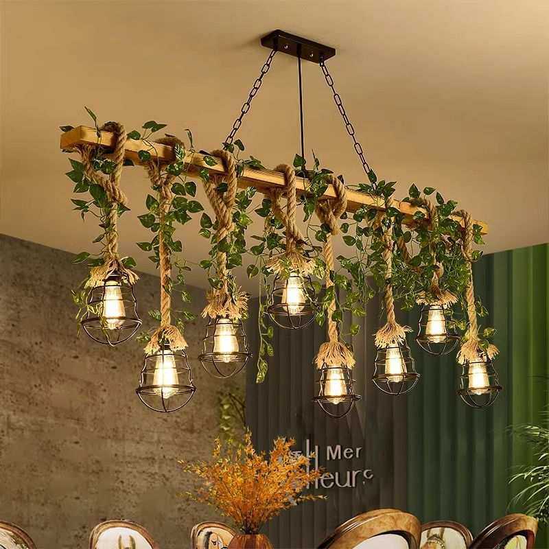 美式乡村餐厅木艺麻绳复古灯工业风复古烧烤店农庄收银台吧台吊灯