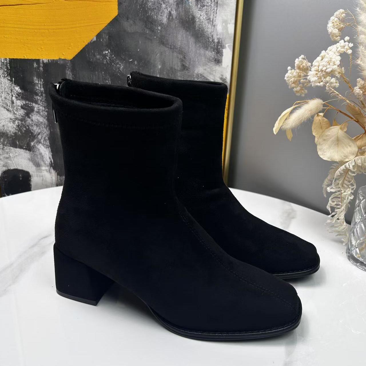 Qbu专柜正品黑色织物加绒高帮瘦瘦靴008A01 2/2