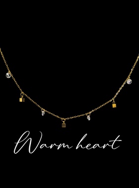 暖心法式高级感钛钢项链生日立体方块项链水晶锆石气质新款锁骨链