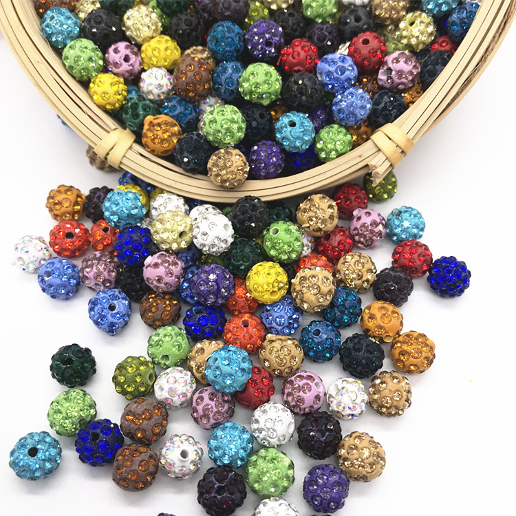 辅料DIY手链配件珠子香巴拉彩色水钻软陶陶泥钻球通孔直孔珠10mm