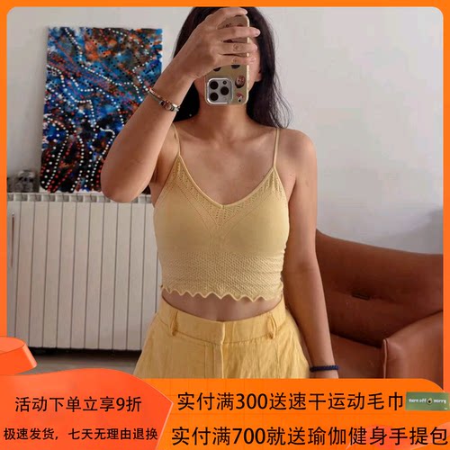mocalilie细肩带美背瑜伽内衣洞洞二合一V领背心运动上衣{含胸垫}