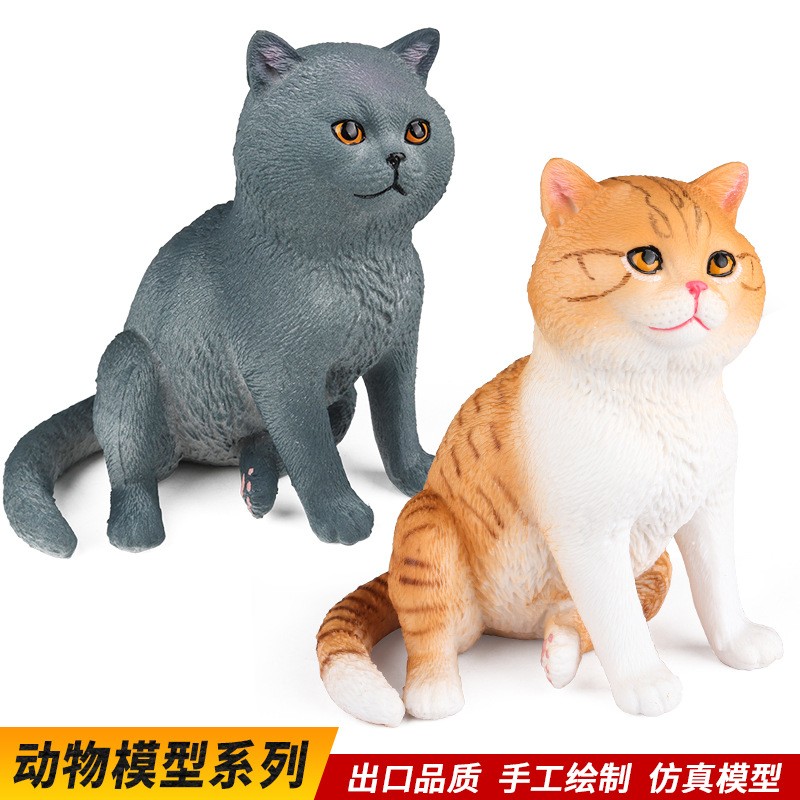 实心仿真宠物猫玩具大号异国短毛猫蓝猫橘猫儿童早教认知桌面摆件