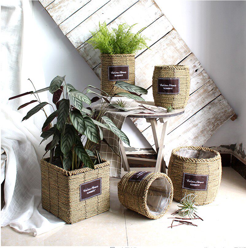 北欧ins风创意藤编花盆手工编织花篮室内绿植盆栽琴叶榕虎皮兰盆