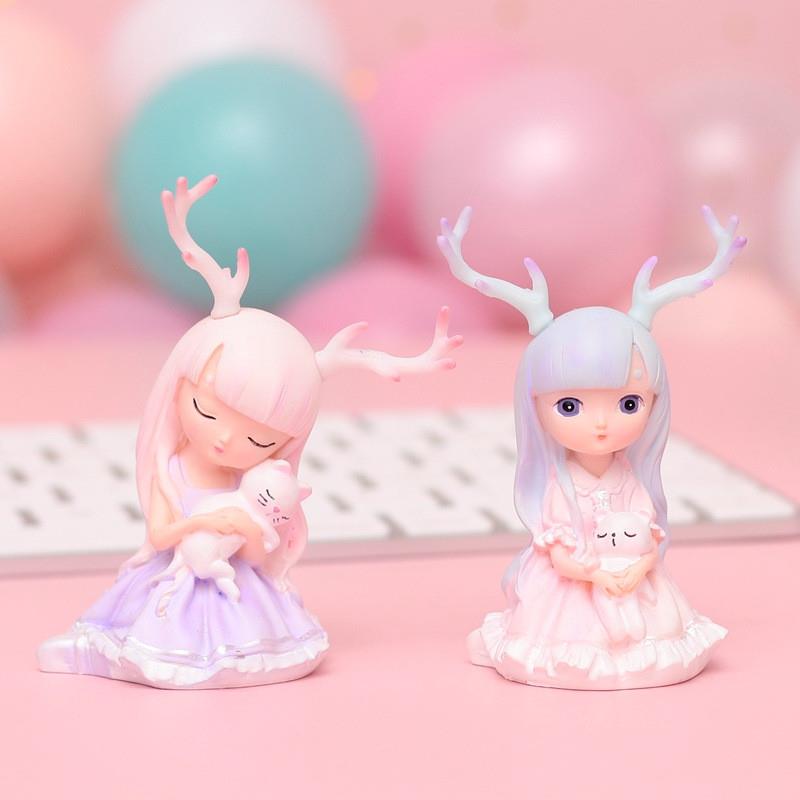 北欧轻奢鹿女孩摆件树脂创意女生生日礼物玄关收纳家居装饰品