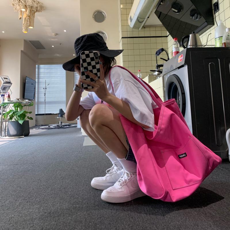 荒荒家 纯色帆布包2022新款ins女包大容量简约韩版单肩文艺斜跨包