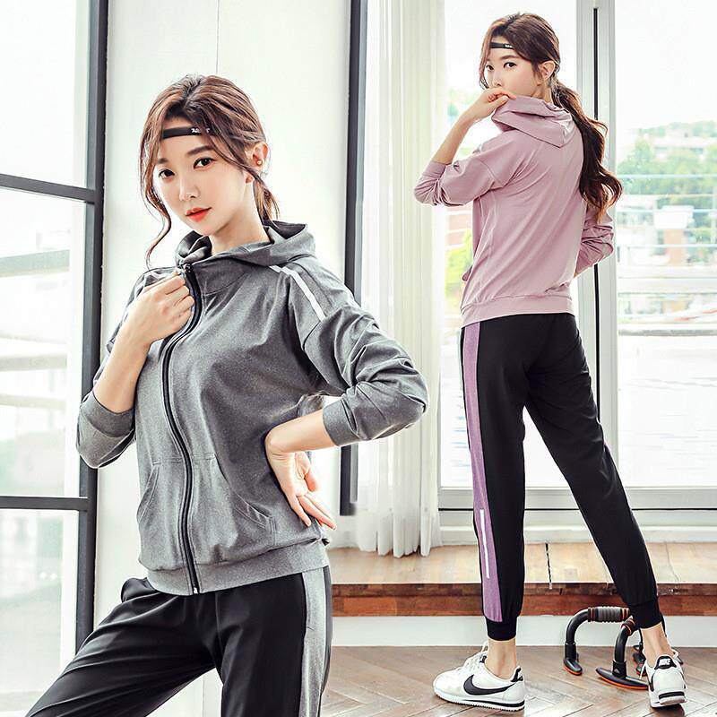 春季休闲健身运动套装女大码显瘦户外跑步训练健身房速干衣瑜伽服