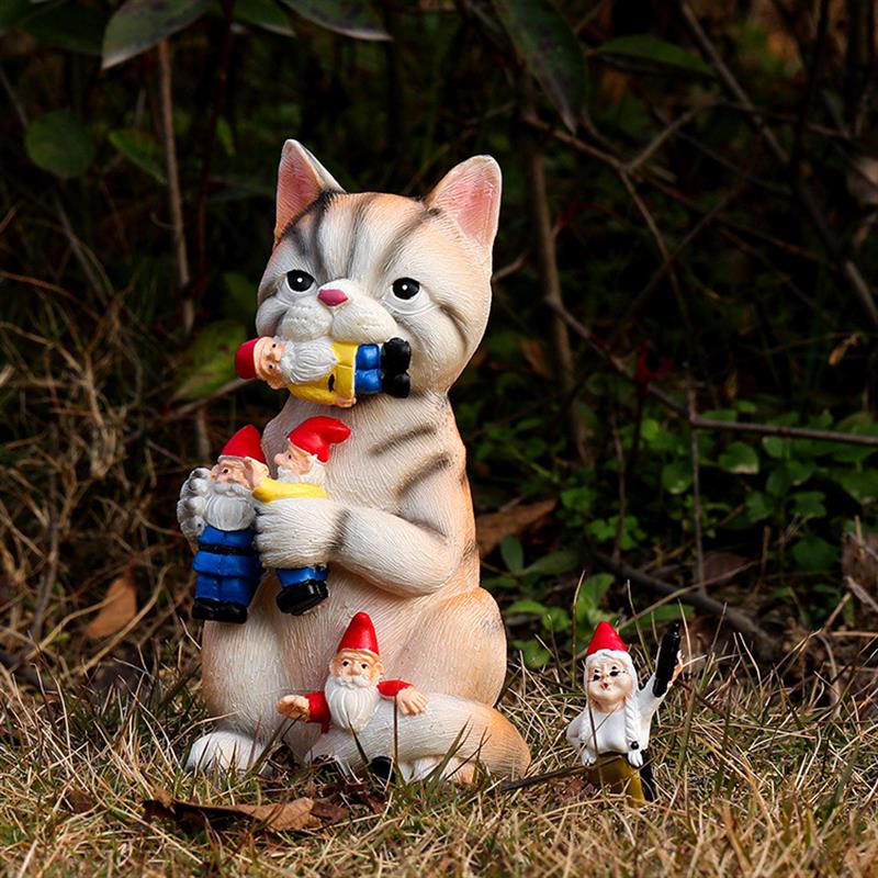 恐龙吃侏儒花园树脂摆件邪恶的猫园林小矮人树脂工艺品雕像装饰