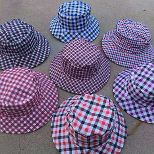 A271厂家格子渔夫帽防晒工人防尘布帽杰千胜户外帽子女士干活