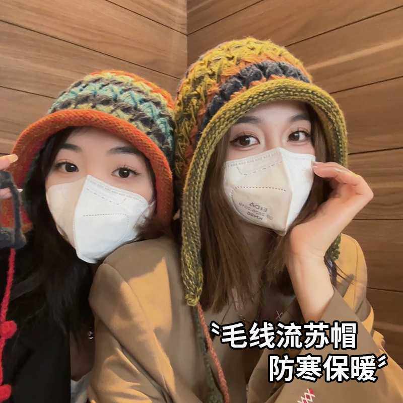 秋冬毛线帽民族风流苏针织毛线帽子保暖护耳雷锋帽复古百搭毛线帽