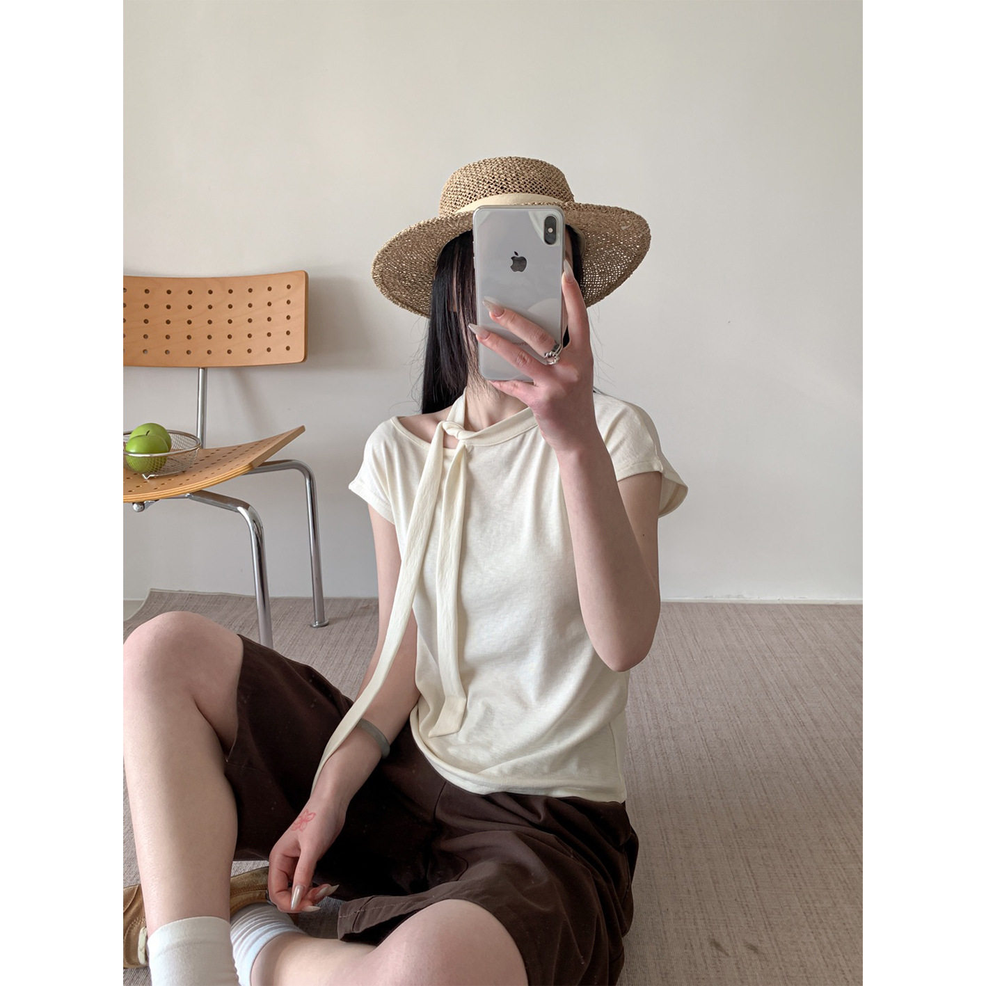 韩版夏季气质温柔风个性无袖领带tee上衣洋气减龄时尚打底衫女ZWT