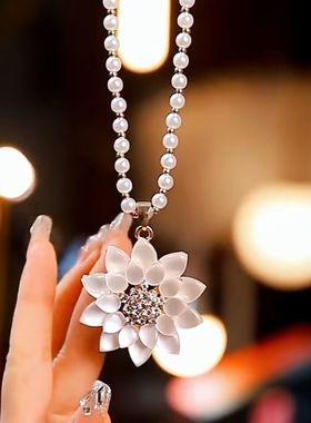 牡丹花朵吊坠毛衣链长款项链女