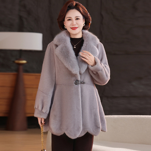 中年妈妈冬装 加厚皮毛一体皮草大衣 水貂绒外套洋气高贵中老年女装