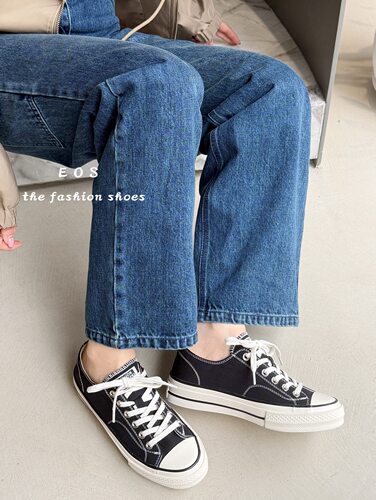 2630-1EOS女鞋2026新款韩版百搭帆布鞋平底舒适系带学生休闲板鞋