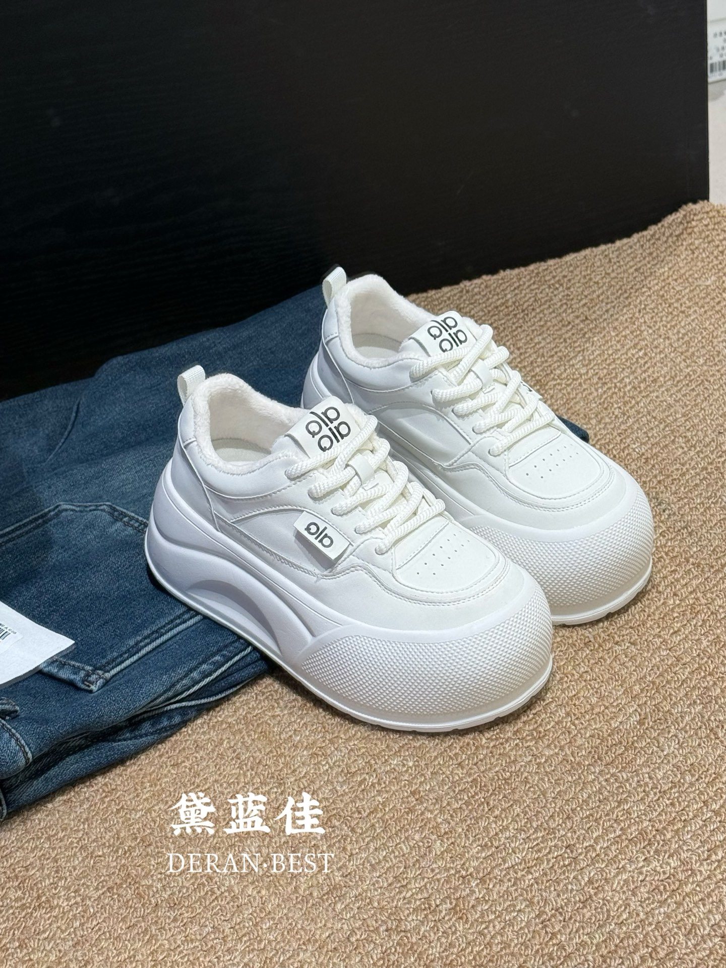 。黛蓝佳78032款真皮厚底增高小白鞋女2025加绒保暖轻便休闲板鞋