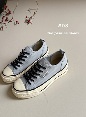 。EOS休闲帆布鞋女2025新韩版厚底一脚蹬透气休闲百搭板鞋81168-5
