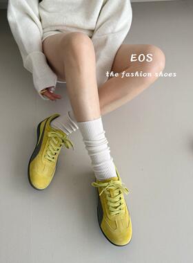 。EOS撞色复古真皮德训鞋女轻便舒适休闲阿甘运动板鞋H82300-8