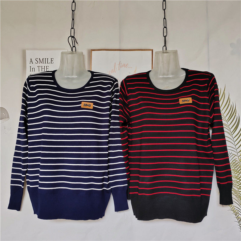 2022新款中老年女装妈妈薄款毛衣条纹秋衣中年人春秋季针织薄上衣