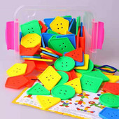 儿童早教益智纽扣穿线玩具幼儿园宝宝动作训练几何形状穿绳积木