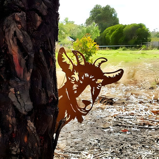 生锈户外装饰羊头树插铁艺工艺品金属动物剪影农场园林树木装饰