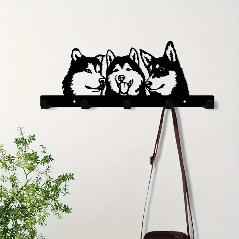 哈士奇狗狗金属钥匙外套挂钩墙壁装饰创意衣服帽架和背包装饰挂钩