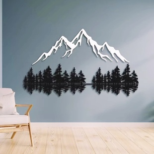森林山峰剪影2件套铁艺挂件风景画客厅背景墙装 饰室内玄关壁饰