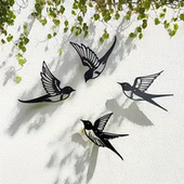 4只鸟剪影艺术3D金属燕子墙挂壁饰卧室客厅墙饰户外花园栅栏装 饰