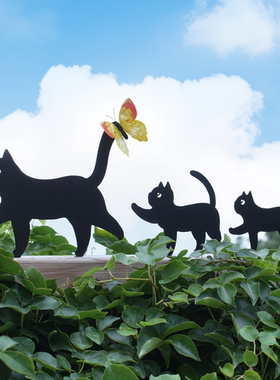 创意金属猫母子3件套栅栏装饰木桩黑猫雕塑铁艺户外庭院围墙装饰