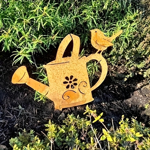 铁艺浇水壶小鸟花园装饰户外庭院阳台花盆点缀摆件生锈艺术花插