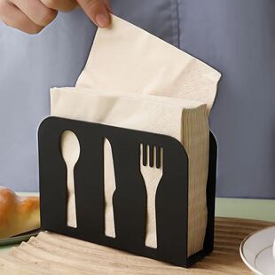 黑色铁艺餐巾架带勺子和叉子镂空设计时尚厨房台面和餐桌配件