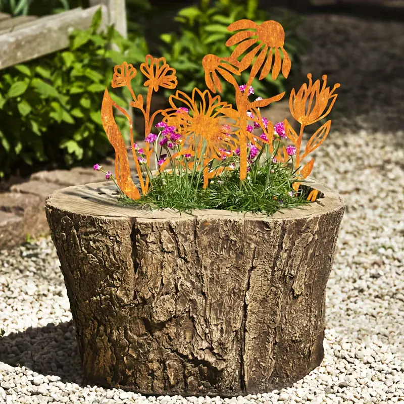 四件套金属花草花园插牌植物剪影庭院艺术户外插牌支架庭院植物