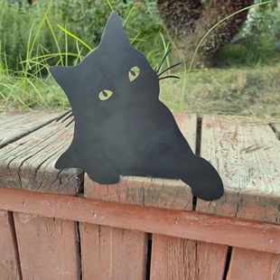 黑猫凝视剪影花园围栏木桩庭院艺术装饰金属猫雕像户外草坪地插