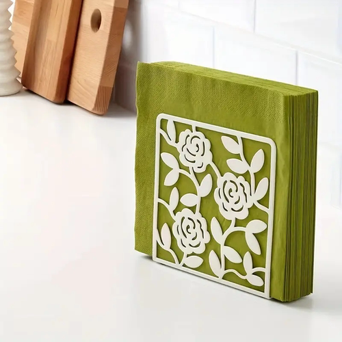 白玫瑰花形状纸巾夹金属垂直餐桌餐巾架酒店或咖啡馆的简约风