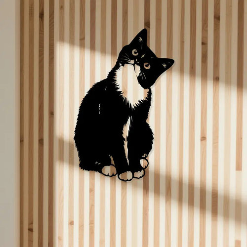 奶牛猫黑色歪头猫铁艺壁挂金属光影下的猫咪墙饰猫咖宠物店装饰
