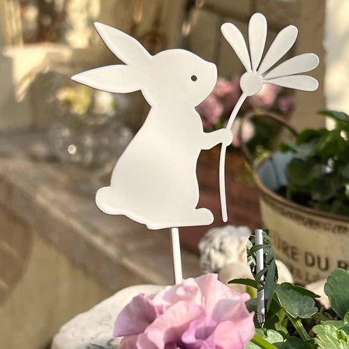 白色园艺小兔子剪影铁艺动物花插露台花盆装饰花园阳台盆栽插件