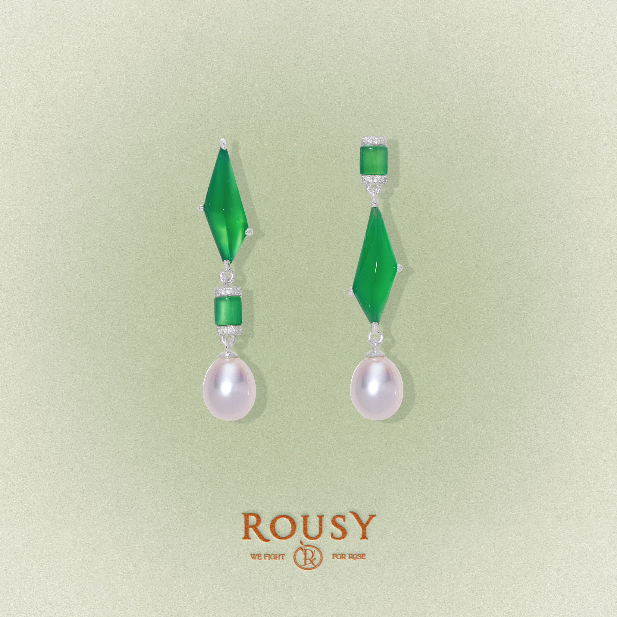《听竹》ROUSY新品复古设计感新中式天然珍珠绿玛瑙s925银耳钉女