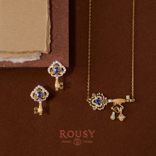 《解锁》复古设计感法式宫廷精致气质钥匙纯银镀金锁骨项链耳钉女